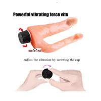 Erofoni 00485 İkili Çatal 18 ve 14 CM Çift Taraflı Titreşimli Ultra Süper Realistik Vibratör Penis