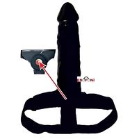 Erofoni 605-BLACK Ucu 7 CM Dolgulu İçi Boş 20 CM Siyah Zenci Realistik Belden Bağlamalı Takma Protez Penis
