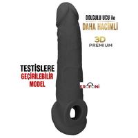 Erofoni BDM1145 Ultra Süper Realistik Ucu 6 Cm Dolgulu 20 Cm Testise Takılmalı Siyah Zenci Uzatmalı Penis Kılıfı