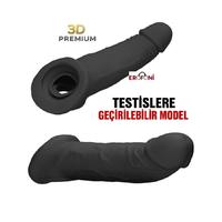 Erofoni BDM1145 Ultra Süper Realistik Ucu 6 Cm Dolgulu 20 Cm Testise Takılmalı Siyah Zenci Uzatmalı Penis Kılıfı
