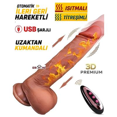 Erofoni BDM1586 Usb Şarjlı Otomatik İleri Geri Hareketli Isıtmalı 21 CM Uzaktan Kumandalı Titreşimli Vantuzlu Dildo Vibraör Penis