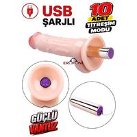 Erofoni C-7433 Usb Şarjlı 10 Mod Titreşimli 19 CM Süper Realistik Vantuzlu Dildo Vibratör Penis