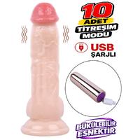 Erofoni C-7433 Usb Şarjlı 10 Mod Titreşimli 19 CM Süper Realistik Vantuzlu Dildo Vibratör Penis