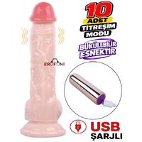 Erofoni C-7434 Usb Şarjlı 10 Mod Titreşimli 21 CM Süper Realistik Vantuzlu Dildo Vibratör Penis
