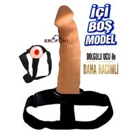 Erofoni C-7638 Süper Realistik Ucu 6 CM Dolgulu 18 CM İçi Boş Belden Bağlamalı Strapon Takma Dildo Penis