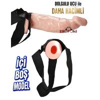 Erofoni C-7638 Süper Realistik Ucu 6 CM Dolgulu 18 CM İçi Boş Belden Bağlamalı Strapon Takma Dildo Penis