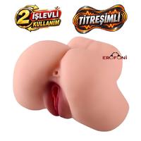 Erofoni C-8224T Süper Realistik Titreşimli 2 İşlevli Kullanım Yapay Suni Vajina Anüs Kalça Mastürbatör