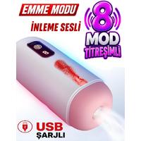 Erofoni C-WYSM70 Emiş Modlu İnleme Sesli Usb Şarjlı Otomatik Akıllı 8 Mod Titreşimli 18 CM Yapay Suni Vajina Mastürbatör