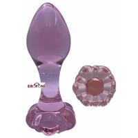 Erofoni LS-A61 Çiçek Figürlü Komple Kaliteli Kalın Cam Yapı 9 Cm Pembe Anal Açıcı Gevşetici Plug