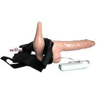 Erofoni 603 Çift Taraflı 20 CM ve 10 CM Titreşimli Belden Bağlamalı Strapon Anal Plug ve Vibratör Penis