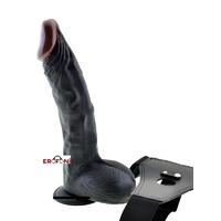 Erofoni LS-024-BLACK-K605 Ultra Süper Realistik 23 CM Belden Bağlamalı Siyah Kemerli Zenci Dildo Takma Strapon Penis