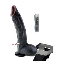 Erofoni LS-024-V-BLACK-K605 Ultra Süper Realistik 23 Cm Belden Bağlamalı Dildo Siyah Giyilebilir Vibratör Takma Penis