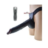 Erofoni LS-024-V-BLACK-K605 Ultra Süper Realistik 23 Cm Belden Bağlamalı Dildo Siyah Giyilebilir Vibratör Takma Penis