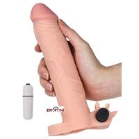 Erofoni LS-043 Ucu 8 CM Dolgulu Titreşimli 21 CM Süper Realistik Uzatmalı Penis Kılıfı 
