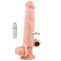 Erofoni LS-043 Ucu 8 CM Dolgulu Titreşimli 21 CM Süper Realistik Uzatmalı Penis Kılıfı 