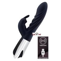 Erofoni LS-50059 Usb Şarjlı 23 Cm Çift Motorlu Teknolojik 12 Hız Titreşimli Su Geçirmez Siyah Rabbit Vibratör
