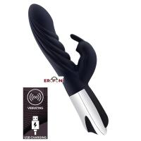 Erofoni LS-50059 Usb Şarjlı 23 Cm Çift Motorlu Teknolojik 12 Hız Titreşimli Su Geçirmez Siyah Rabbit Vibratör