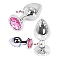 Erofoni LS-KO-P004 Paslanmaz Alüminyum Alaşımlı 8 Cm Çelik Metal Taşlı Silver Anal Gevşetici Alıştırıcı Medium Plug