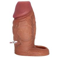 Erofoni LS-SWD1632 Ucu Açık Çift Katmanlı 11.5 CM Testislere Geçirilebilen Damarlı Premium Realistik Penis Kılıfı