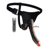 Erofoni LS093-BLS-BLACK Süper Realistik Titreşimli 23 CM Belden Bağlamalı Siyah Zenci Strapon Takma Vibratör Penis