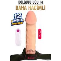 Erofoni N-100612 Ucu 7 CM Dolgulu 12 Mod Titreşimli 21 CM İçi Boş Kalın Realistik Belden Bağlamalı Strapon Takma Dildo Penis