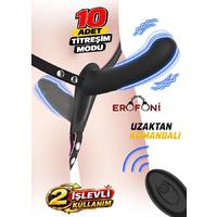 Erofoni N-103030 Çift Taraflı Uzaktan Kumandalı Usb Şarjlı Titreşimli Belden Bağlamalı Siyah Zenci Takma Dildo Vibratör Penis