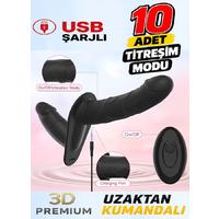 Erofoni N-103030 Çift Taraflı Uzaktan Kumandalı Usb Şarjlı Titreşimli Belden Bağlamalı Siyah Zenci Takma Dildo Vibratör Penis