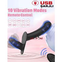 Erofoni N-103030 Çift Taraflı Uzaktan Kumandalı Usb Şarjlı Titreşimli Belden Bağlamalı Siyah Zenci Takma Dildo Vibratör Penis