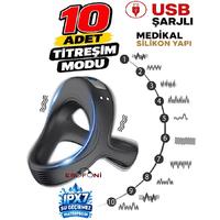 Erofoni N-303301 Usb Şarjlı 10 Mod Titreşimli Medikal Silikon Teknolojik Su Geçirmez Kaliteli Penis Halkası
