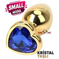 Erofoni N-401009 Paslanmaz Çelik 7 Cm Kristal Taşlı Gold Kalp Figürlü Small Anal Açııcı Alıştırıcı Gevşetici Metal Plug