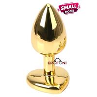 Erofoni N-401009 Paslanmaz Çelik 7 Cm Kristal Taşlı Gold Kalp Figürlü Small Anal Açııcı Alıştırıcı Gevşetici Metal Plug
