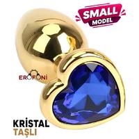 Erofoni N-401009 Paslanmaz Çelik 7 Cm Kristal Taşlı Gold Kalp Figürlü Small Anal Açııcı Alıştırıcı Gevşetici Metal Plug