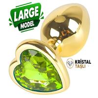 Erofoni N-401011 Paslanmaz Çelik 9 Cm Kristal Taşlı Gold Kalp Figürlü Large Anal Açııcı Alıştırıcı Gevşetici Metal Plug