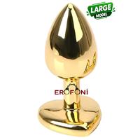 Erofoni N-401011 Paslanmaz Çelik 9 Cm Kristal Taşlı Gold Kalp Figürlü Large Anal Açııcı Alıştırıcı Gevşetici Metal Plug