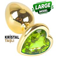 Erofoni N-401011 Paslanmaz Çelik 9 Cm Kristal Taşlı Gold Kalp Figürlü Large Anal Açııcı Alıştırıcı Gevşetici Metal Plug