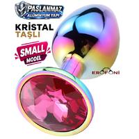 Erofoni N-401012 Paslanmaz Çelik 7 CM Kristal Taşlı Multicolor Çok Renkli Small Anal Açııcı Alıştırıcı Gevşetici Metal Plug