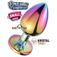Erofoni N-401012 Paslanmaz Çelik 7 CM Kristal Taşlı Multicolor Çok Renkli Small Anal Açııcı Alıştırıcı Gevşetici Metal Plug