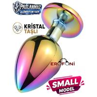 Erofoni N-401012 Paslanmaz Çelik 7 CM Kristal Taşlı Multicolor Çok Renkli Small Anal Açııcı Alıştırıcı Gevşetici Metal Plug