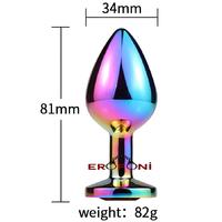 Erofoni N-401013 Paslanmaz Çelik 8 CM Kristal Taşlı Multicolor Çok Renkli Medium Anal Açııcı Alıştırıcı Gevşetici Metal Plug