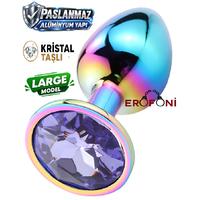 Erofoni N-401014 Paslanmaz Çelik 9 CM Kristal Taşlı Multicolor Çok Renkli Large Anal Açııcı Alıştırıcı Gevşetici Metal Plug