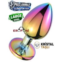 Erofoni N-401014 Paslanmaz Çelik 9 CM Kristal Taşlı Multicolor Çok Renkli Large Anal Açııcı Alıştırıcı Gevşetici Metal Plug