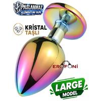 Erofoni N-401014 Paslanmaz Çelik 9 CM Kristal Taşlı Multicolor Çok Renkli Large Anal Açııcı Alıştırıcı Gevşetici Metal Plug