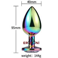 Erofoni N-401014 Paslanmaz Çelik 9 CM Kristal Taşlı Multicolor Çok Renkli Large Anal Açııcı Alıştırıcı Gevşetici Metal Plug