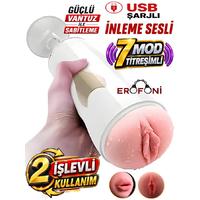 Erofoni N-FXKQ İnleme Sesli 7 Mod Titreşimli 2 İşlevli Vantuzlu 25 CM Usb Şarjlı Realistik Yapay Suni Vajina Ağız Mastürbatör