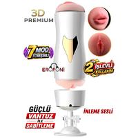 Erofoni N-FXKQ İnleme Sesli 7 Mod Titreşimli 2 İşlevli Vantuzlu 25 CM Usb Şarjlı Realistik Yapay Suni Vajina Ağız Mastürbatör