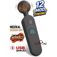 Erofoni N-LLB2105 Sıcaklık Ayarlı Isıtmalı 12 Mod Titreşimli 6 Hız Ayarlı 21 CM Usb Şarjlı Dijital Erotik Masaj Vibratörü