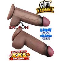 Erofoni N-LV411061 Platinium Seri Çift Katmanlı 24.6 CM Premium Model 7 CM Kalınlık Ultra Süper Realistik Dildo Penis