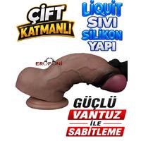 Erofoni N-LV411061 Platinium Seri Çift Katmanlı 24.6 CM Premium Model 7 CM Kalınlık Ultra Süper Realistik Dildo Penis