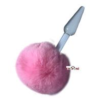 Erofoni LS-25-BALL Ponpon Tüylü Peluş Kuyruklu 12 Cm Komple Kalın Cam Yapı Anal Açıcı Gevşetici Alıştırıcı Plug
