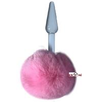 Erofoni LS-25-BALL Ponpon Tüylü Peluş Kuyruklu 12 Cm Komple Kalın Cam Yapı Anal Açıcı Gevşetici Alıştırıcı Plug